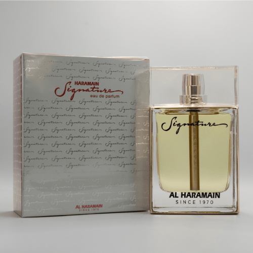 Alharamain Signature perfume, front angle