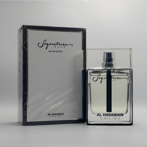 Alharamain Signature Blue perfume, front angle