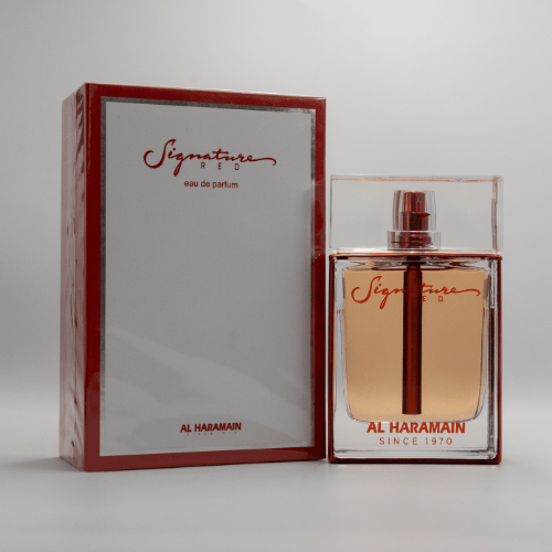 Alharamain Signature Red perfume, front angle