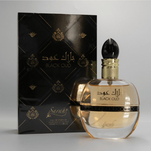 Black Oud perfume, fragrance, front angle